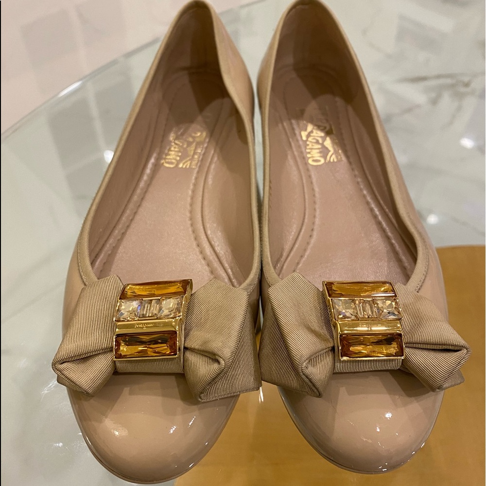 Salvatore Ferragamo flat pumps, crystal buckle/bow